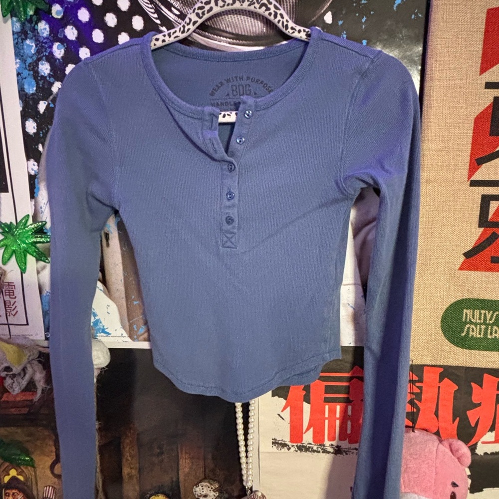 BDG Periwinkle Long Sleeve Henley Top